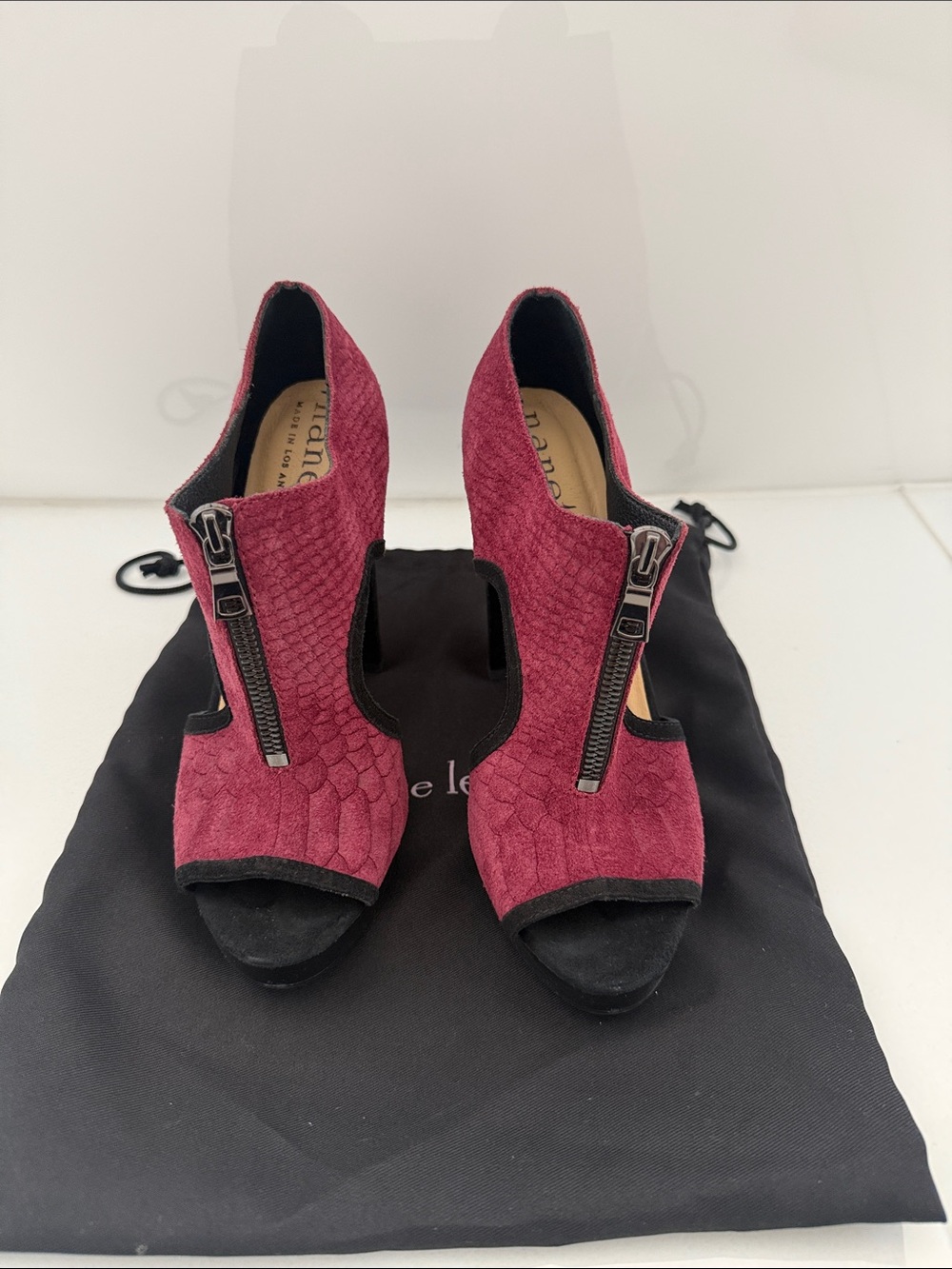 Nanette Lepore Suede Zip Peep-Toe Heels - Burgundy